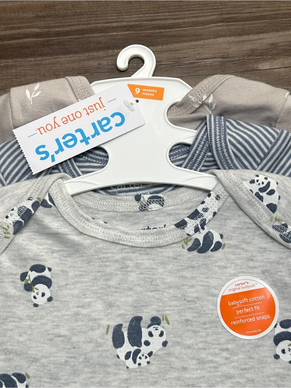 Carter's Light Gray Panda Short-Sleeve One-Piece Bodysuits 3 Pack 9M